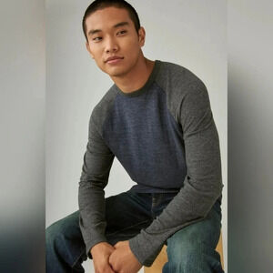 Lucky Brand Duo Fold Long Sleeve Baseball, Color Blue/Gray Size S